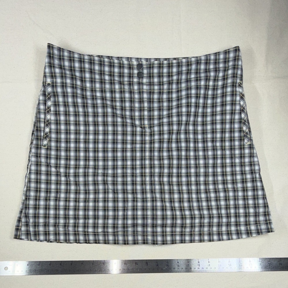 ANNIKA Cutter & Buck Golf Women's Plaid‎ Skort 14 Gray/White/Black Pockets